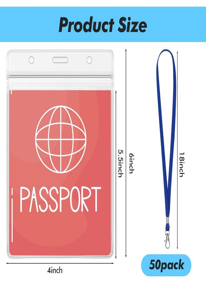 Patelai 50 Pcs 4 x 5.5 Inch Clear Passport Holders with Lanyard Extra Large PVC Card Holder Waterproof Name Badge Holder for Cruise Vacation Credit Card Plane Ticket Receipt (Blue) - Image 2